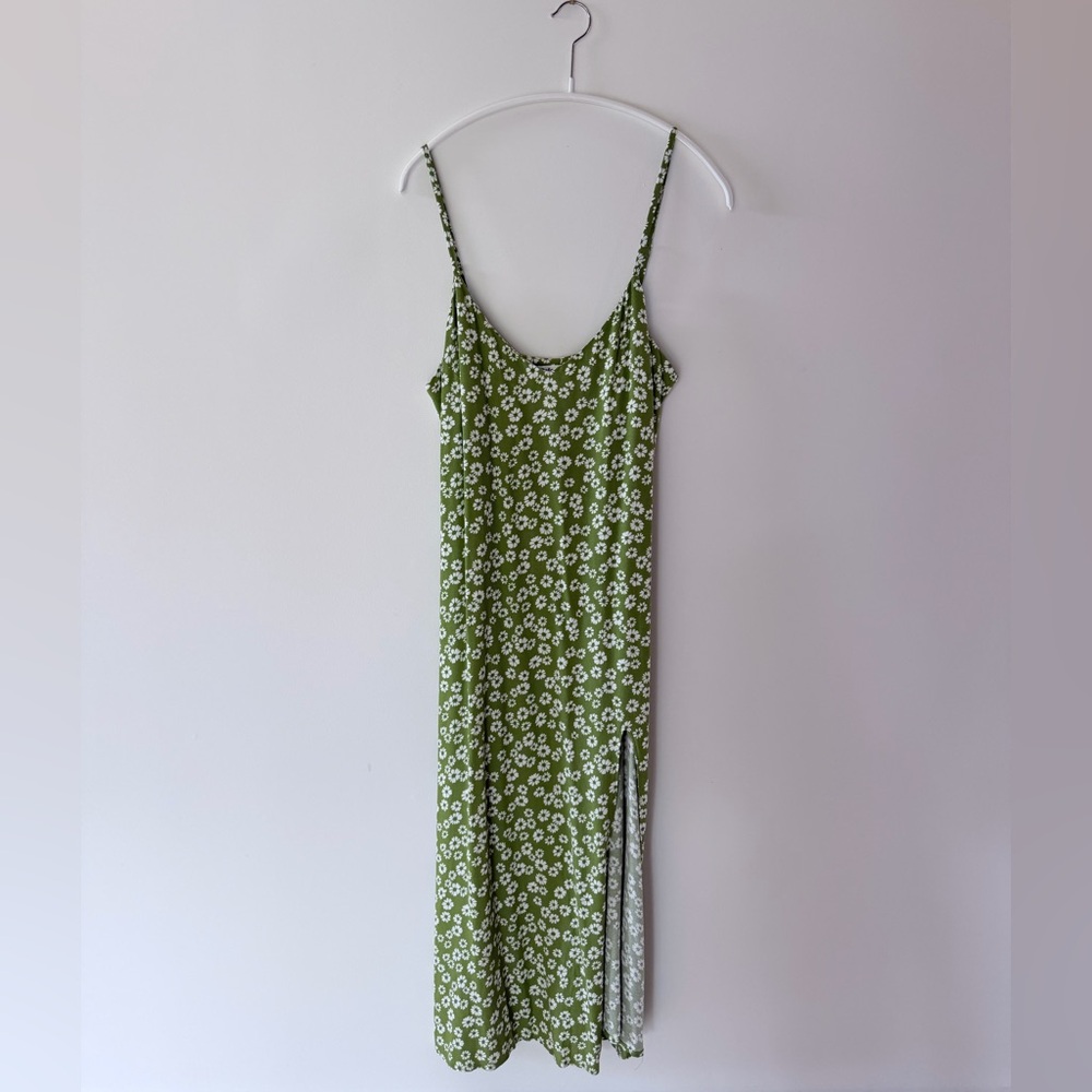 Reformation Olive Green Floral Slip Maxi Dress